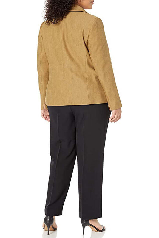 Le Suit V-Neck Long Sleeve Shawl Collar One Button Closure Mini Herringbone Jacket with Mid Waist Elastic Back Waist Solid Slim (Plus Size)