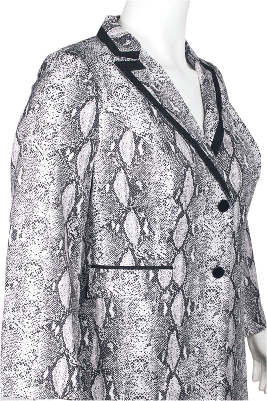 Emily Notched Collar Two Button Closure Long Sleeve Crepe Jacket with Elastic Waist Pencil Cut Pockets (Plus Size)