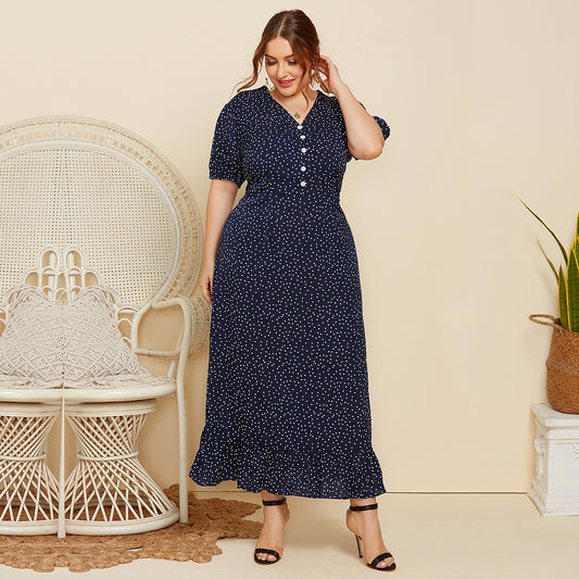 Plus Size Fashionable Short Sleeve Long Dress