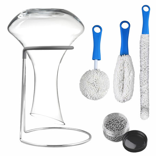 Wine Decanter Drying Stand – Cleaning Brush & Crystal Beads Set