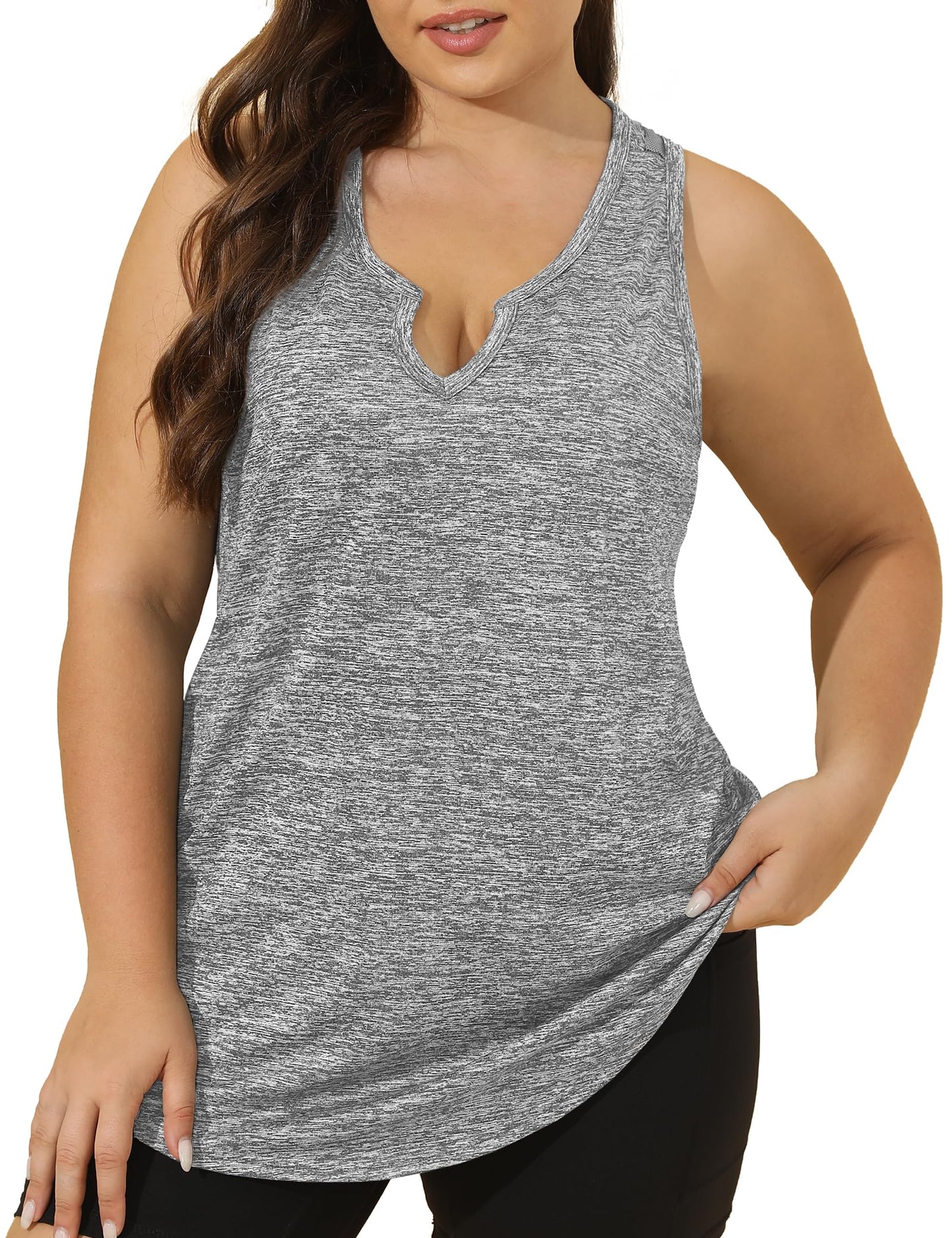 FOREYOND Plus Size Workout Tank Tops for Women V Neck Sleeveless Yoga Gym Tops Loose Fit Athletic Tops Exercise Gym Activewear