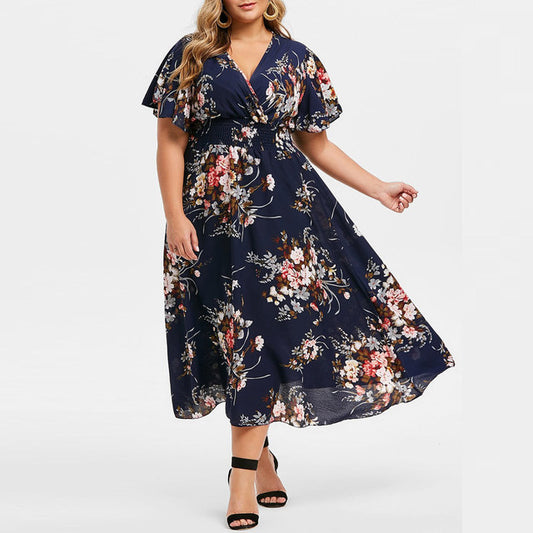 Women’s Plus Size Boho Floral V-neck Summer Dress