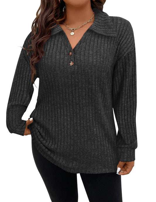 Koscacy Plus Size Womens Tops Fall Clothes Sweater Blouses for Women Dressy Casual Womens Long Sleeve Tops Lightweight Teacher Tunic Sweater Business Casual Button Down Shirts Black 1XL