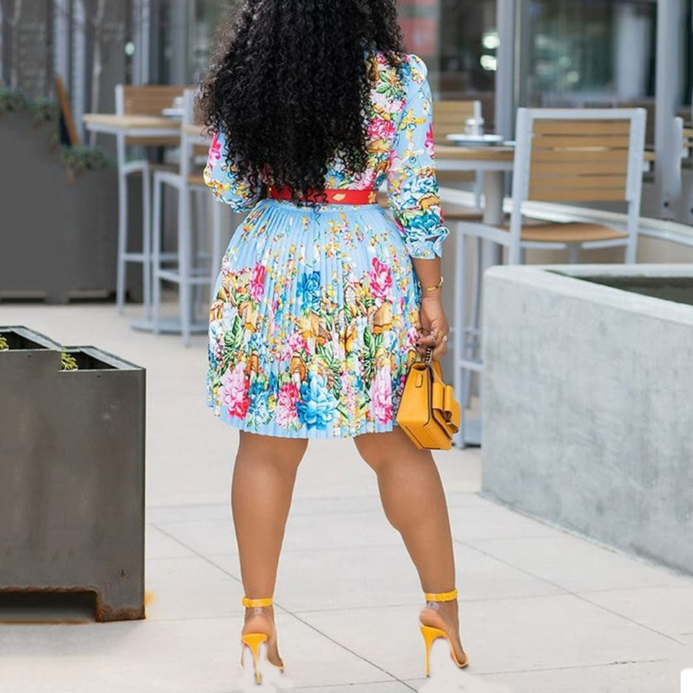 Printed Pleated Dress in Plus Size