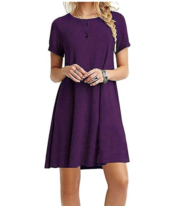 Plus Size Loose Fit Solid Color Dress