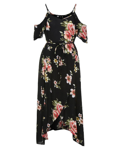 Plus Size Long Sleeve Floral Off-Shoulder Dress