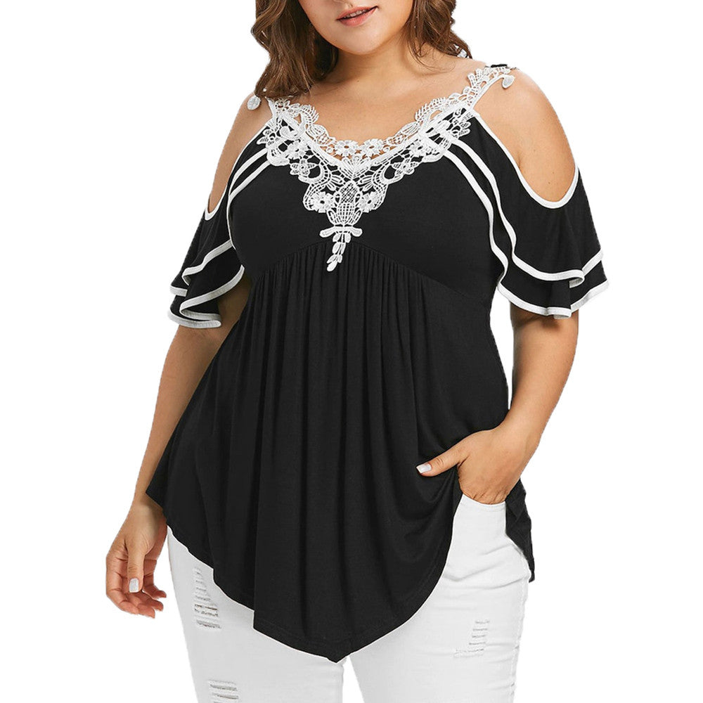 Loose Off Shoulder Lace Blouse for Women Plus Size