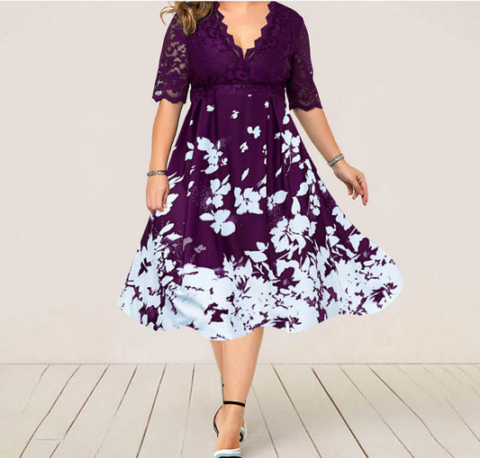 Plus Size Elegant Blue Lace Summer Evening Dress