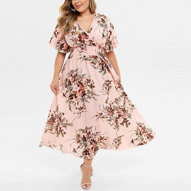 Women’s Plus Size Boho Floral V-neck Summer Dress