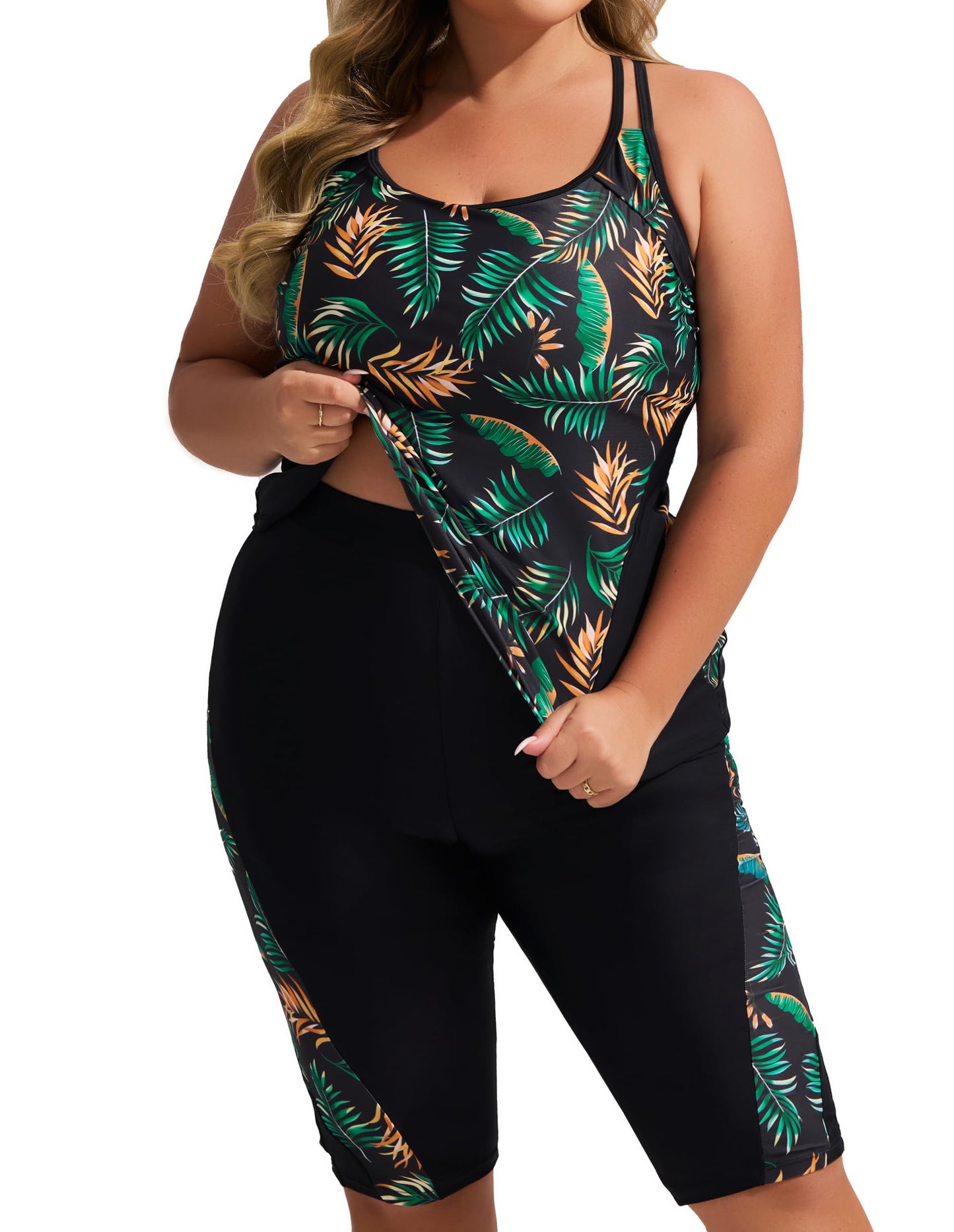 Hanna Nikole Plus Size Swimsuit Capris Swim Suit Set for Women Plus Size 2024 Swimsuit with Shorts 18 Plus