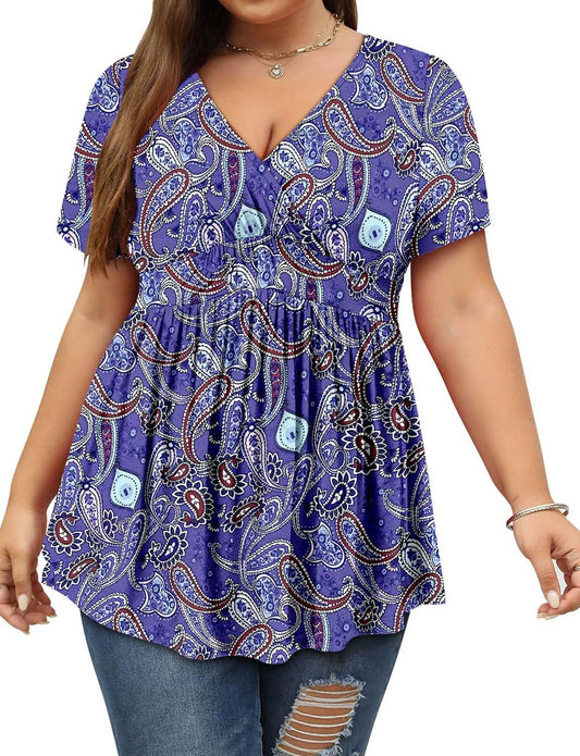 ROSELINLIN Womens Plus Size Short Sleeve T Shirts Over Size Summer Tunic Tops PurplePaisley XL
