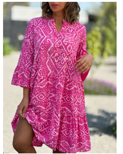 Plus Size Women’s V Neck Lace Up Tassel Dress