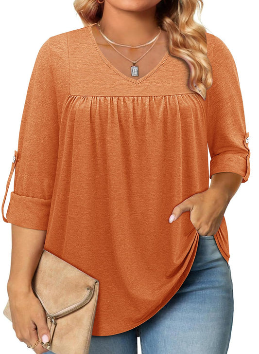 Siddhe Plus Size Tops for Women 4x-5x Plus Size Clothes for Women Burnt Orange Blouse Plus Size Shirts for Women Oversized Long Sleeve Shirts for Women Casual Long Sleeve Tops Orange 5XL