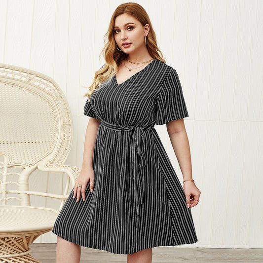 Plus Size Designer Summer Dress with Stripes