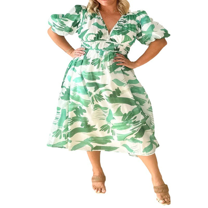 Summer Elegant Floral V-Neck Maxi Dress (Plus Size)