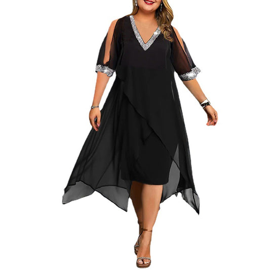 Plus-Size Off-Shoulder Sequin Summer Dress for Women