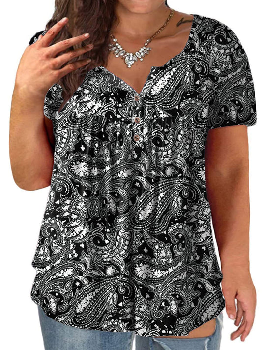 Plus Tops for Women Plus Size 3X Flowy Henley T Shirts Floral Printed 52 22W