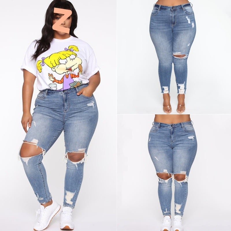 Plus Size Ripped Denim Jeans for Women