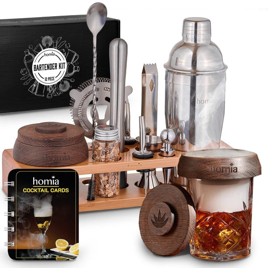Piece Bartender Kit with Whiskey Smoker – Premium Bar Set with Bamboo Stand