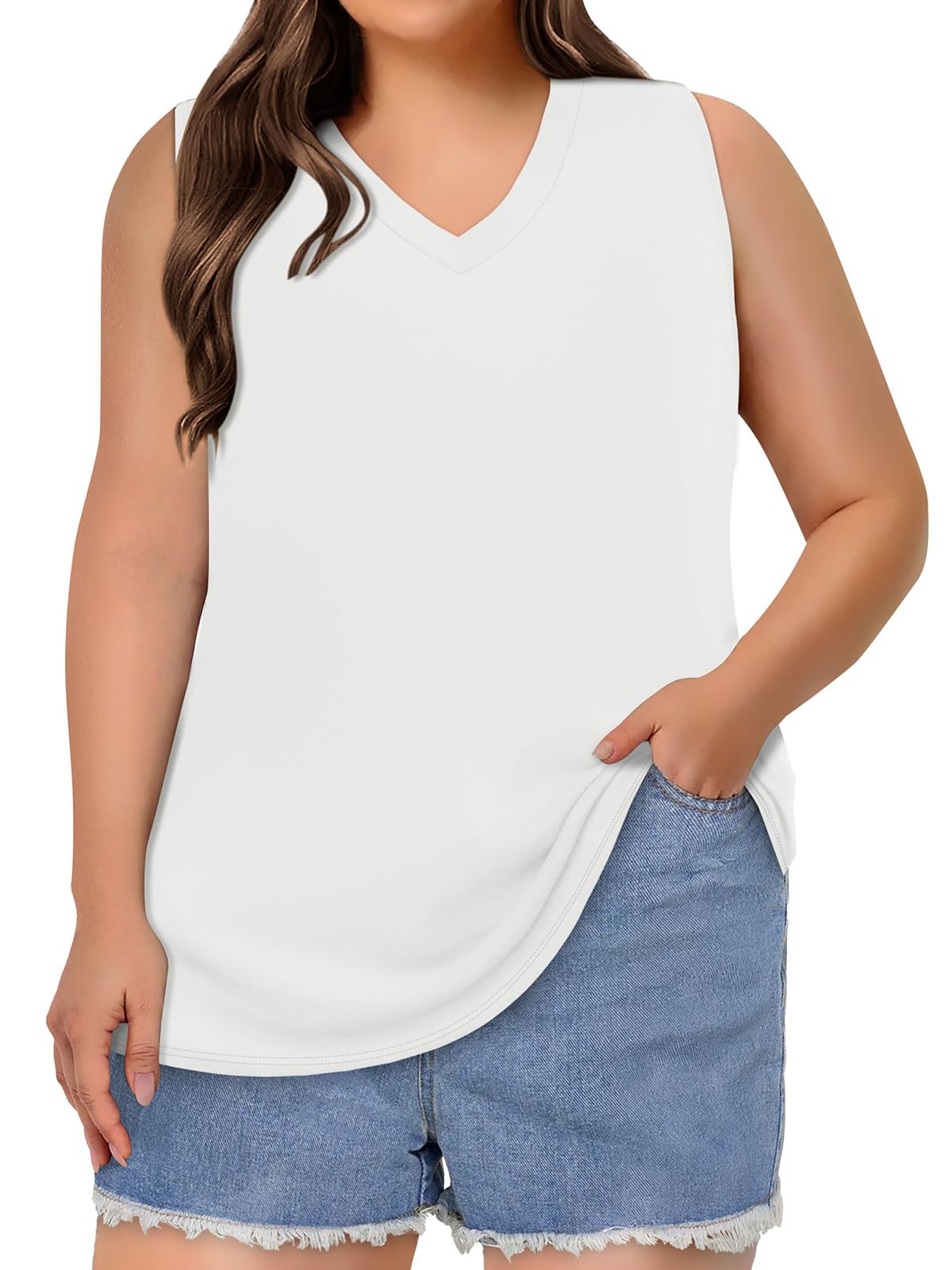 JOELLYUS Women Plus Size Tank Tops Summer Sleeveless Top Casual Loose Fit Tees Workout Shirts(White5XL)