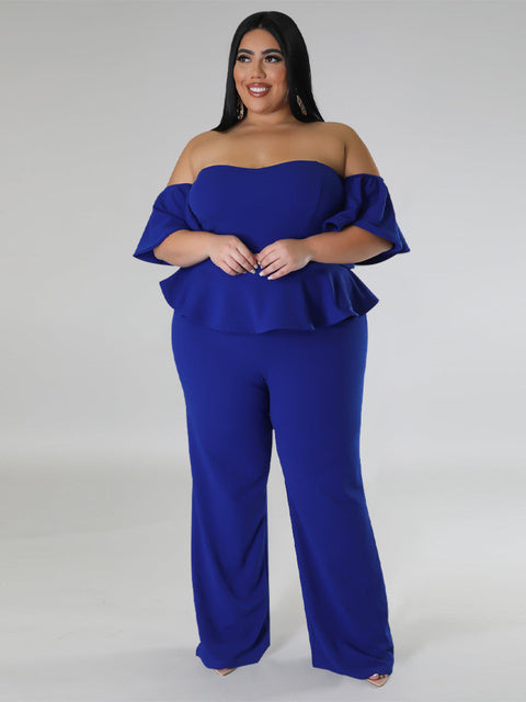 Plus Size Off Shoulder Ruffled Jumpsuit for Women