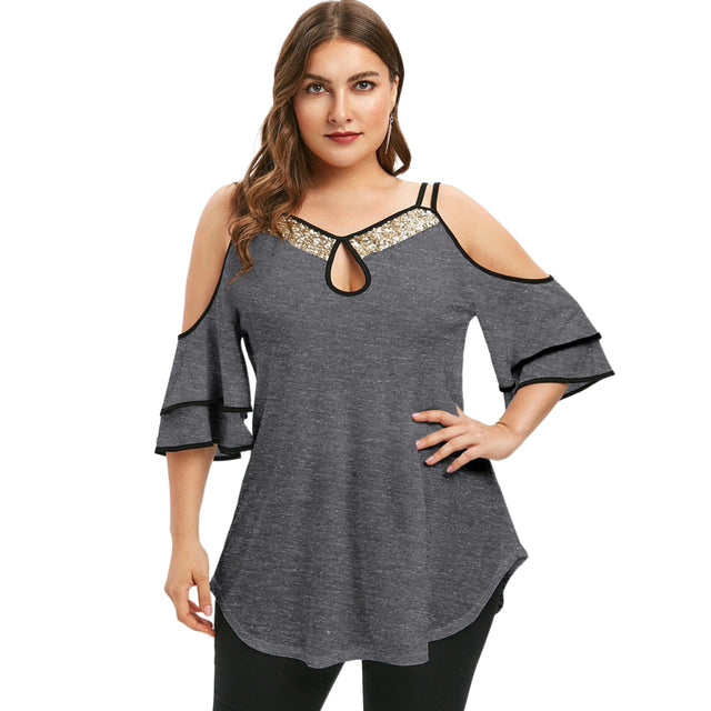 Plus Size Off Shoulder Baggy Tee for Women 4XL