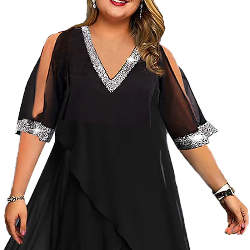 Plus-Size Off-Shoulder Sequin Summer Dress for Women