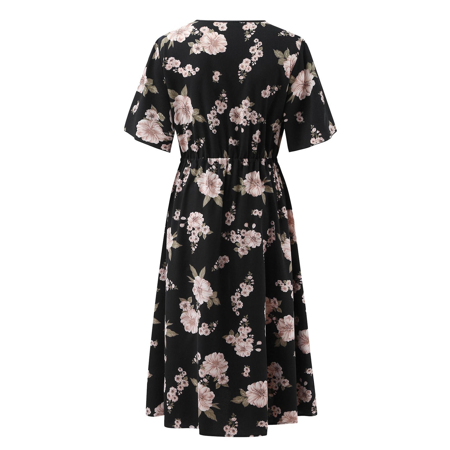 Plus Size Floral Print V-Neck Short Sleeve Dress