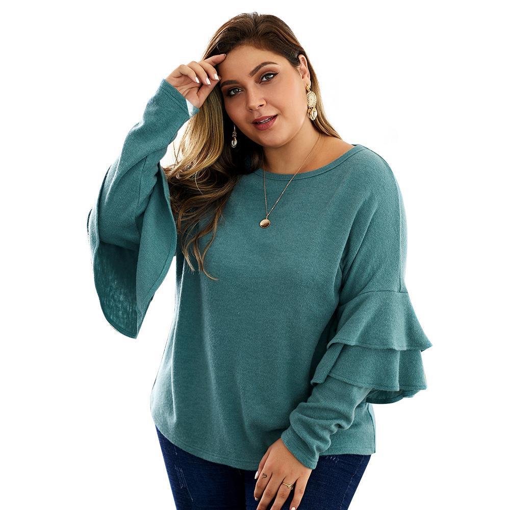 V-neck Long Sleeve Knit Sweater for Plus Size Women