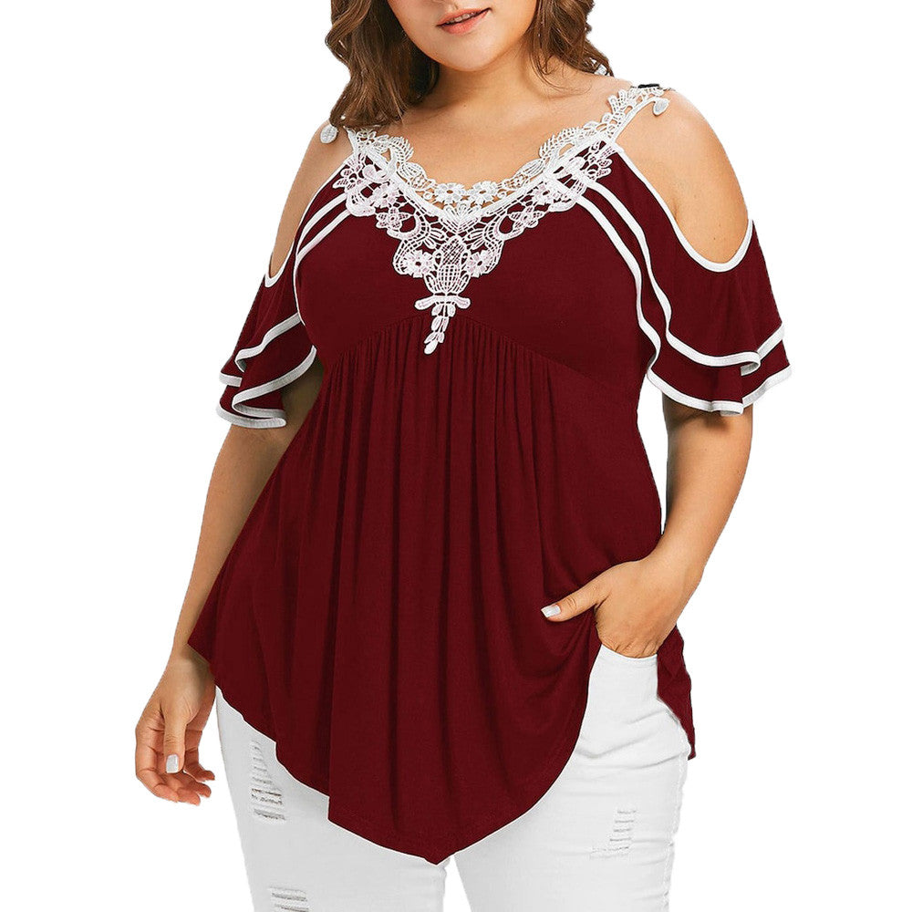Loose Off Shoulder Lace Blouse for Women Plus Size
