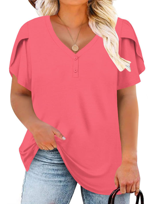 Plus Size Tee Shirts for Women Summer Oversized Loose Fit Tunics Rose Red XL