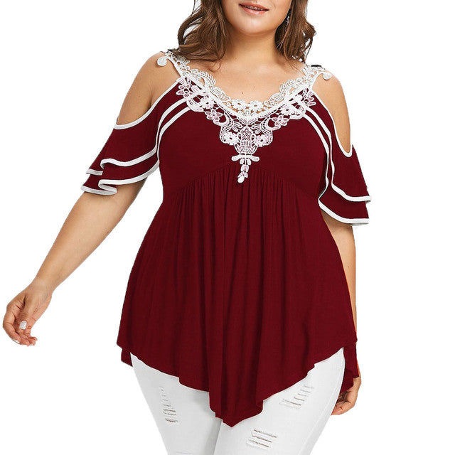 Loose Off Shoulder Lace Blouse for Women Plus Size