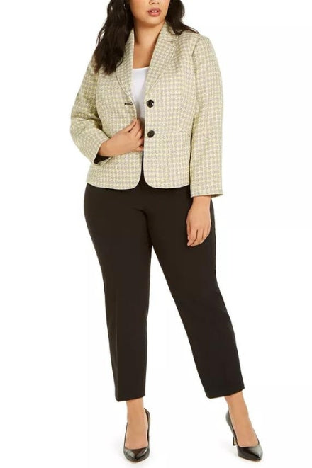 Le Suit Two Button Notch Collar Plaid Tweed Jacket Suit (Plus Size)