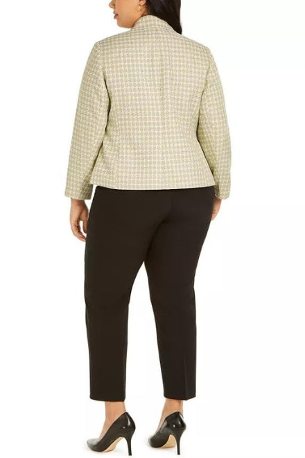 Le Suit Two Button Notch Collar Plaid Tweed Jacket Suit (Plus Size)