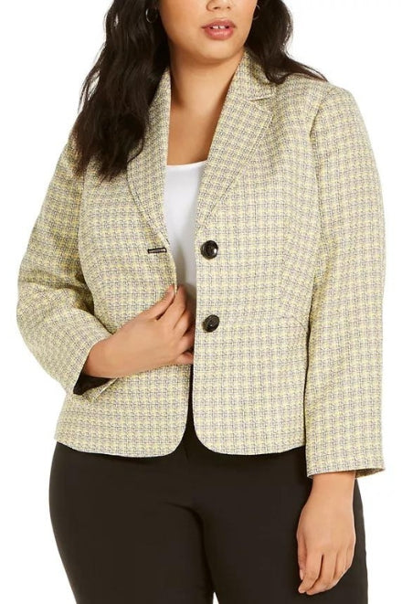 Le Suit Two Button Notch Collar Plaid Tweed Jacket Suit (Plus Size)