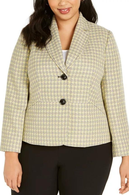 Le Suit Two Button Notch Collar Plaid Tweed Jacket Suit (Plus Size)