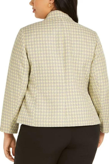 Le Suit Two Button Notch Collar Plaid Tweed Jacket Suit (Plus Size)