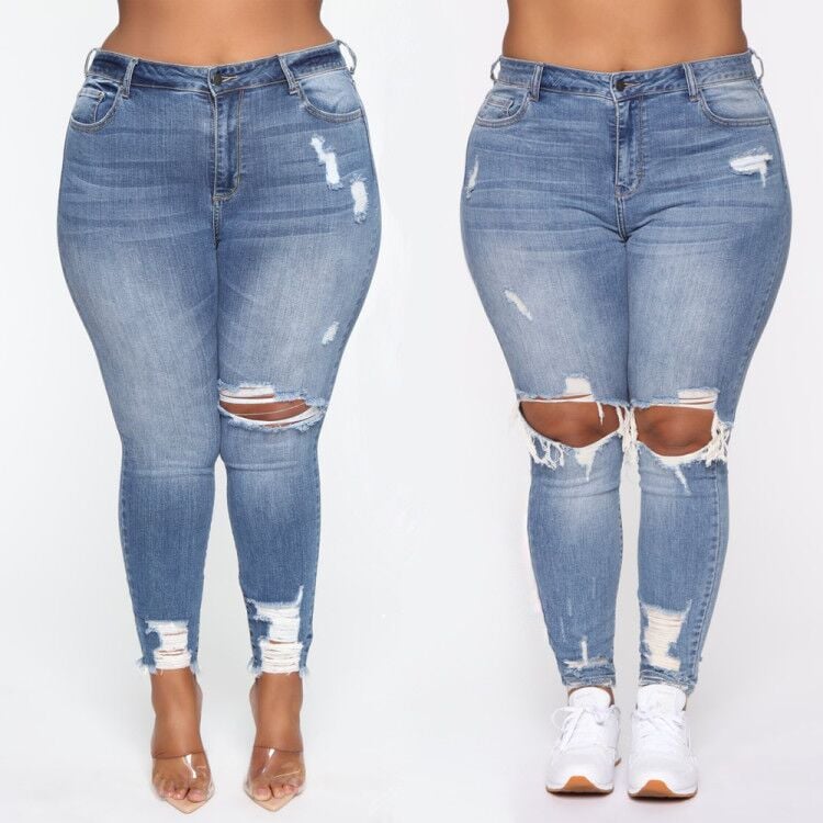 Plus Size Ripped Stretch Jeans for Women