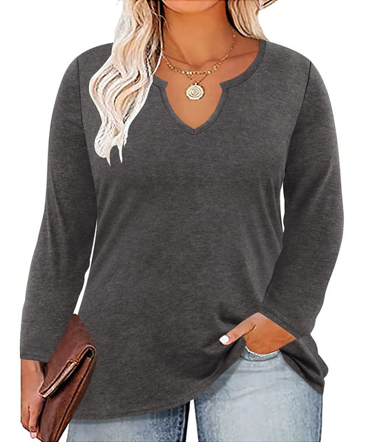 TIYOMI Plus Size Tops for Women V Neck Long Sleeve Casual Fall Autumn T Shirts Tunic Blouses XL-5X