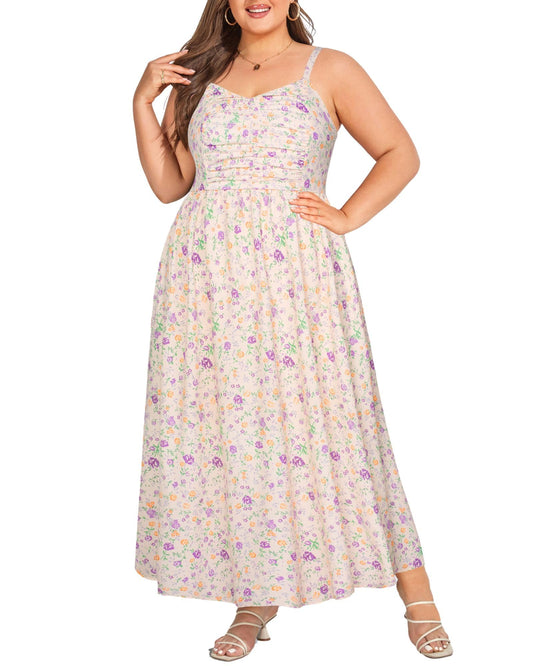 Hanna Nikole Plus Size Floral Maxi Dress Women Long Casual Flowy Sundress Elegant Ruched Bust Summer Dress 16 Plus Yellow