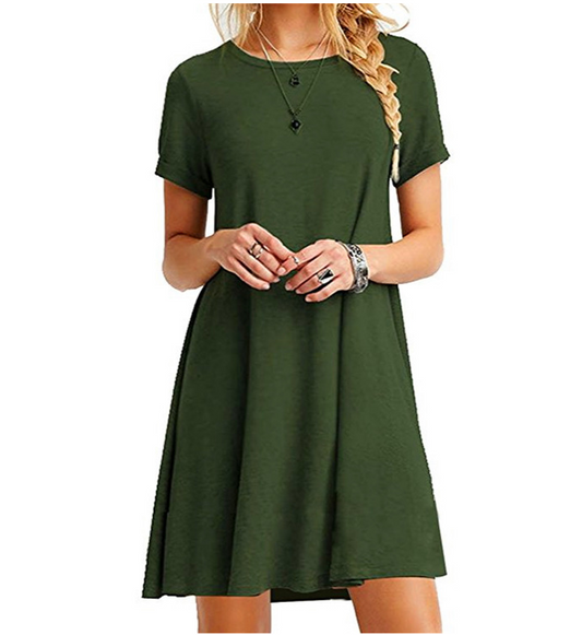 Plus Size Loose Fit Solid Color Dress
