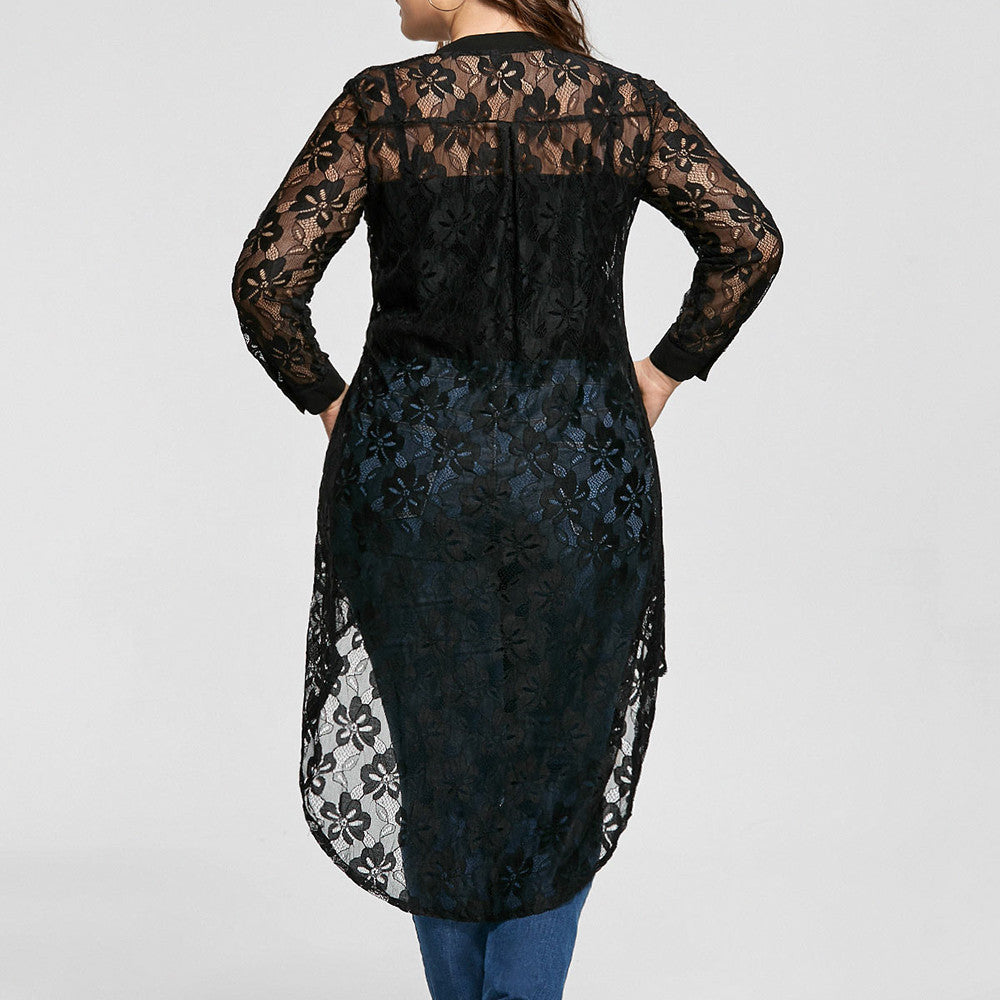 Plus Size Elegant Lace Long Sleeve Blouse for Women