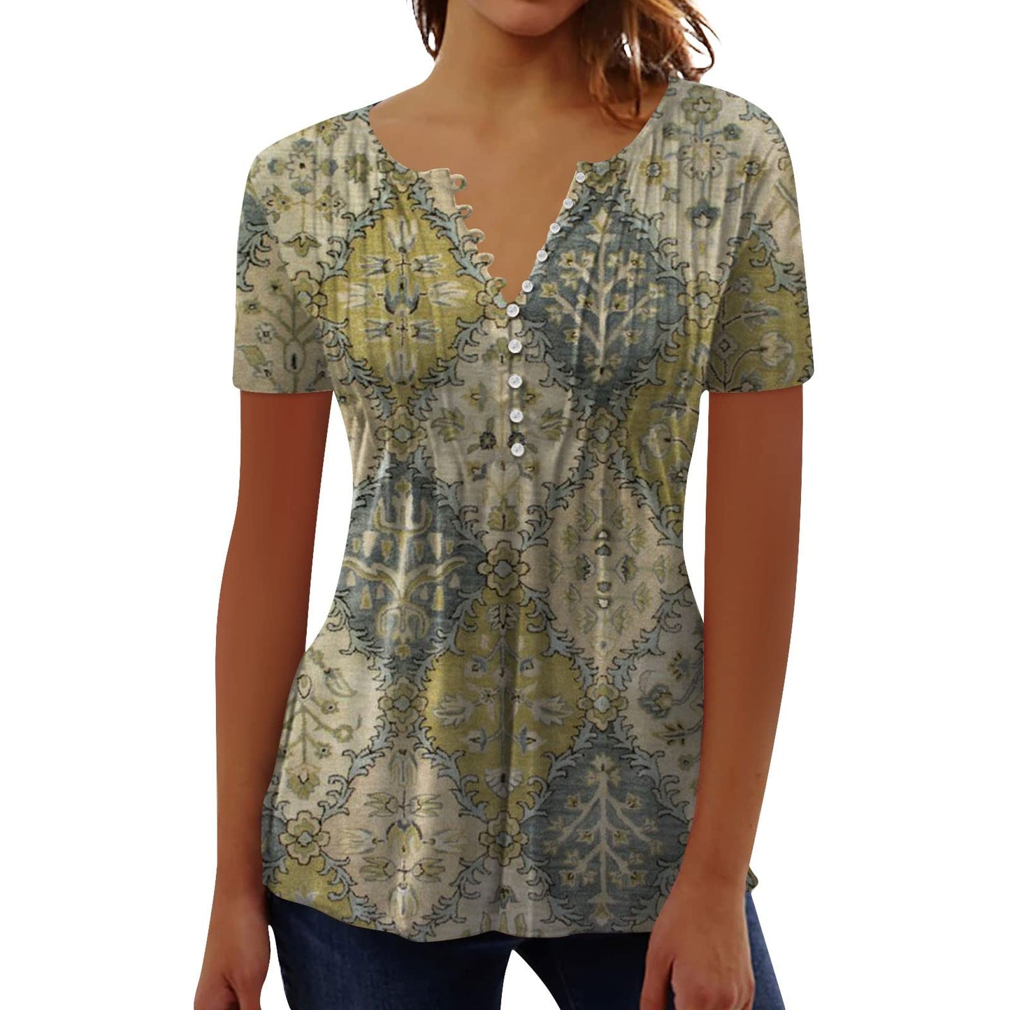 Generic Womens Tops Dressy Casual Womens Plus Blouses 3/4 Length Sleeve Womens Tops Dressy Tops for Women Plus Size Blouses for Women Dressy Womens 3/4 Sleeve Tops Womens Summer Tops 2024