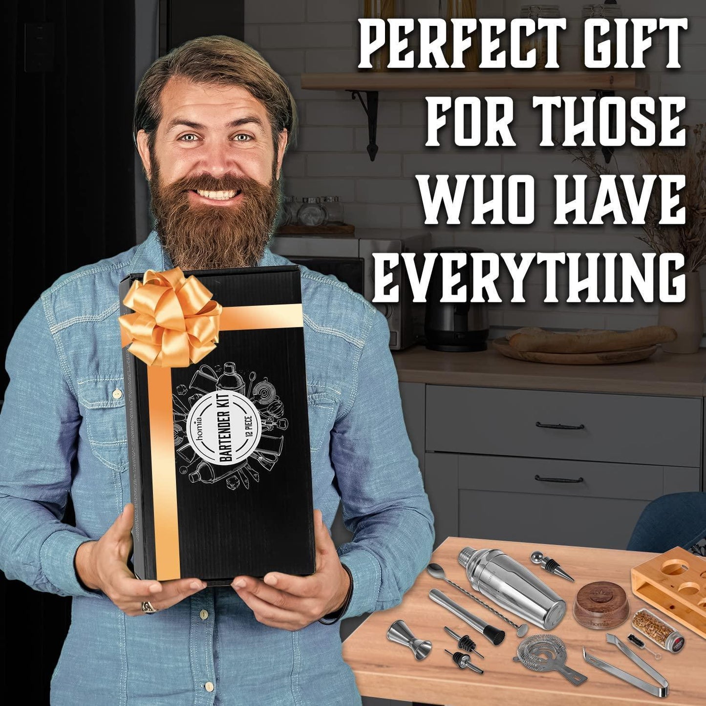 Piece Bartender Kit with Whiskey Smoker – Premium Bar Set with Bamboo Stand