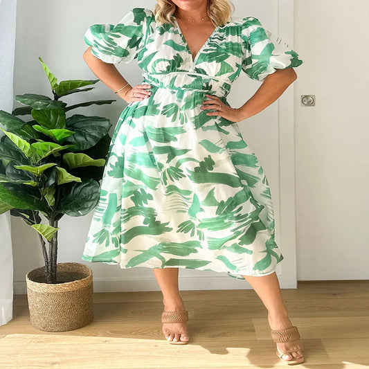 Summer Elegant Floral V-Neck Maxi Dress (Plus Size)