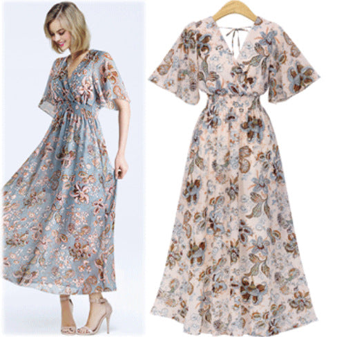 Plus Size Summer V-Neck Chiffon Maxi Dress for Women