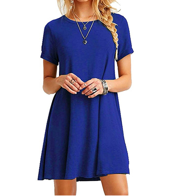 Plus Size Loose Fit Solid Color Dress