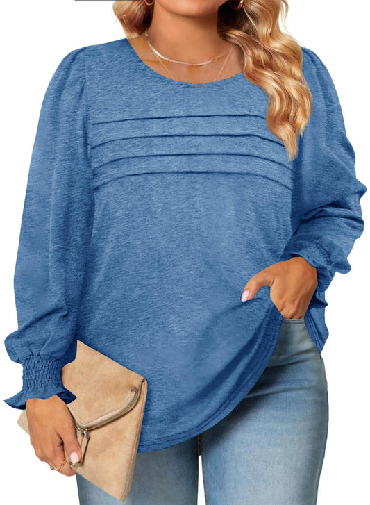 Beautife Womens Plus Size Tops Puff Long Sleeve Blouses Dressy Casual Loose Fit Tunic Shirts Navy