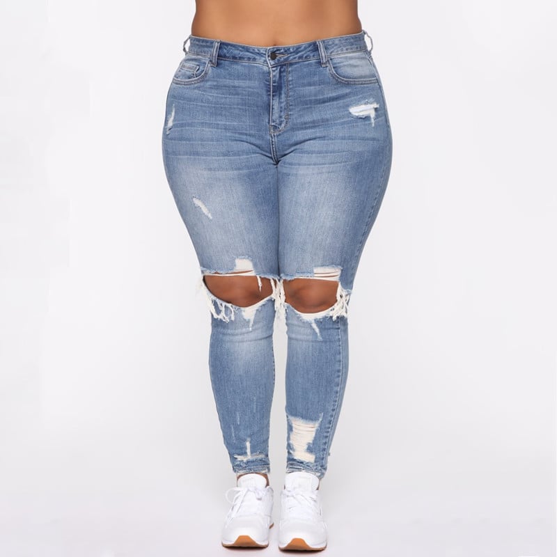 Plus Size Ripped Denim Jeans for Women