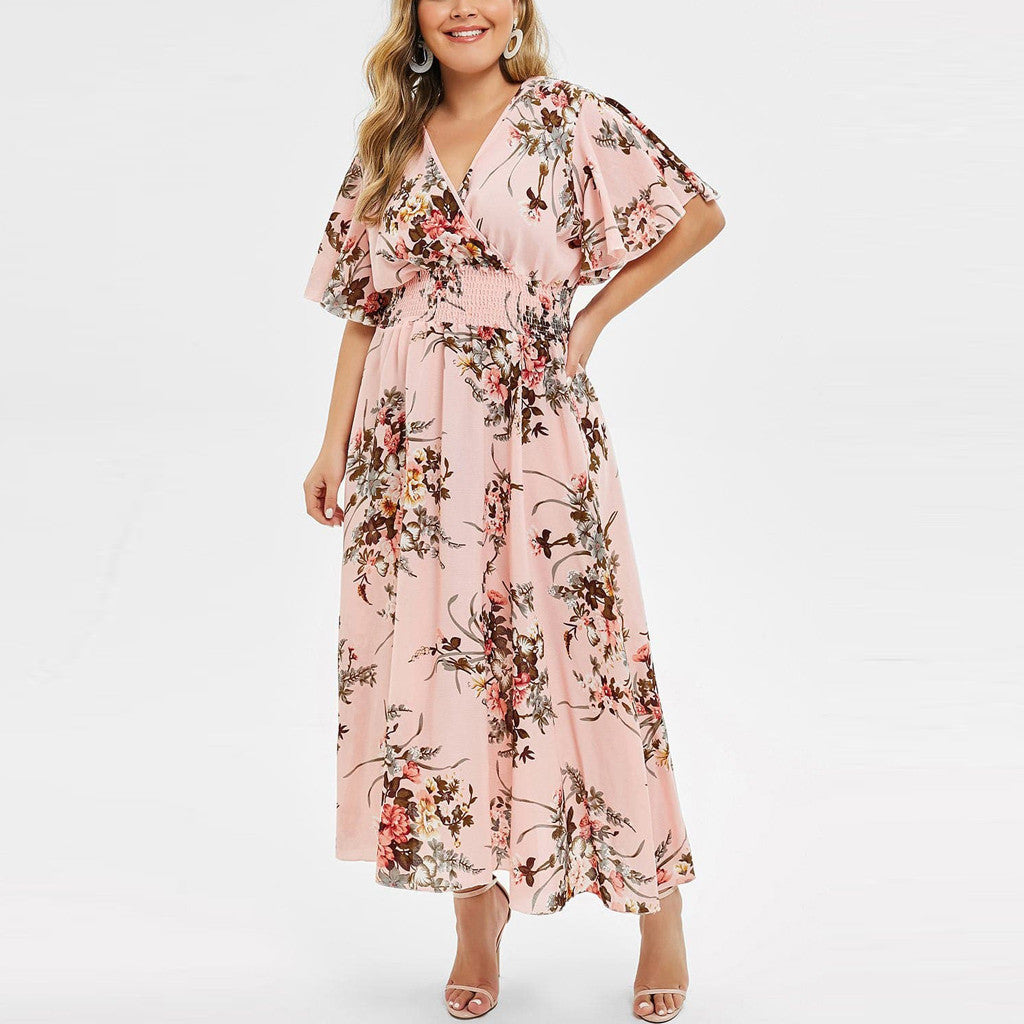 Plus Size Floral Chiffon Dress L-5XL Bohemian Style
